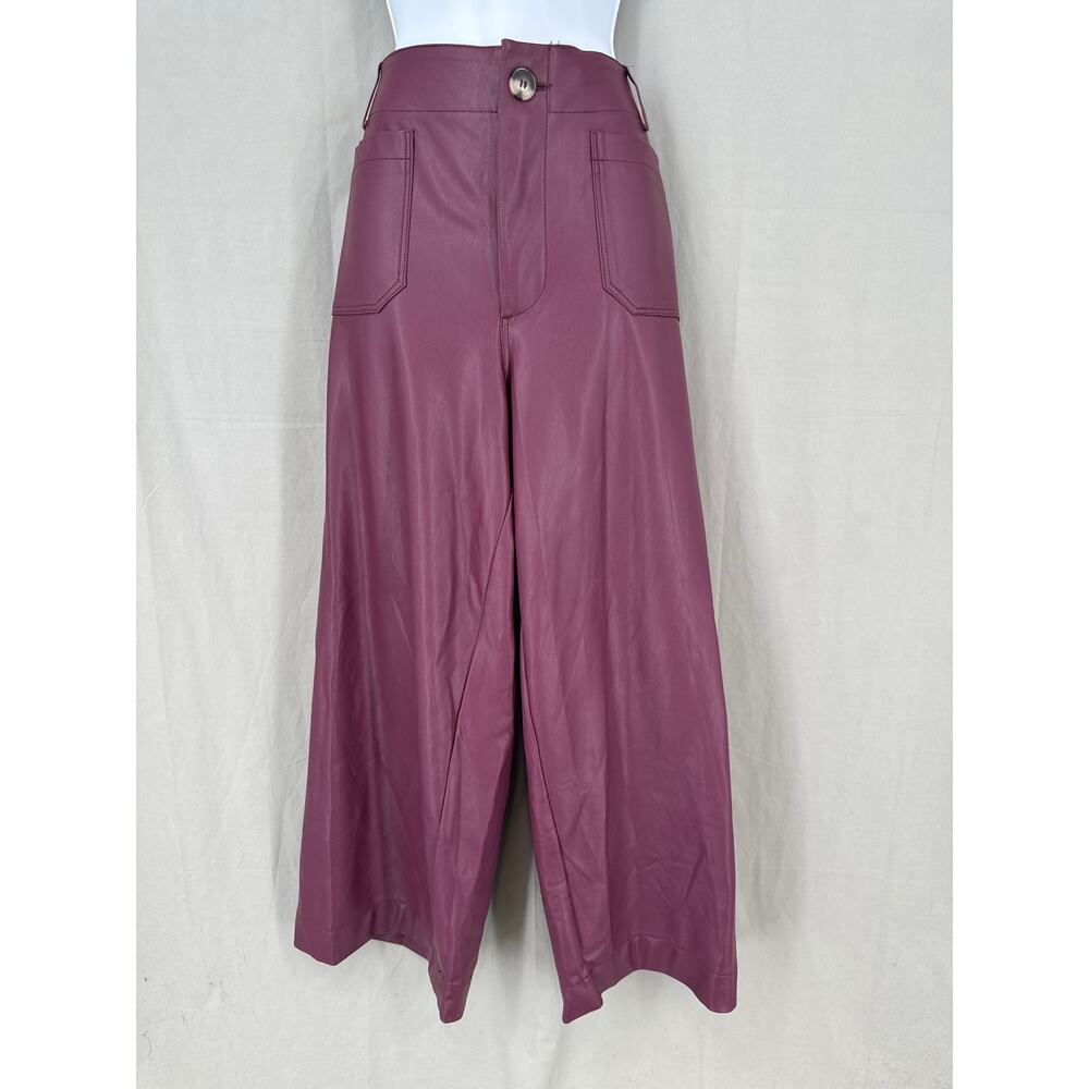 Maeve Anthropologie Pants Women 16 Purple Colette Faux Leather Stretch Wide Leg